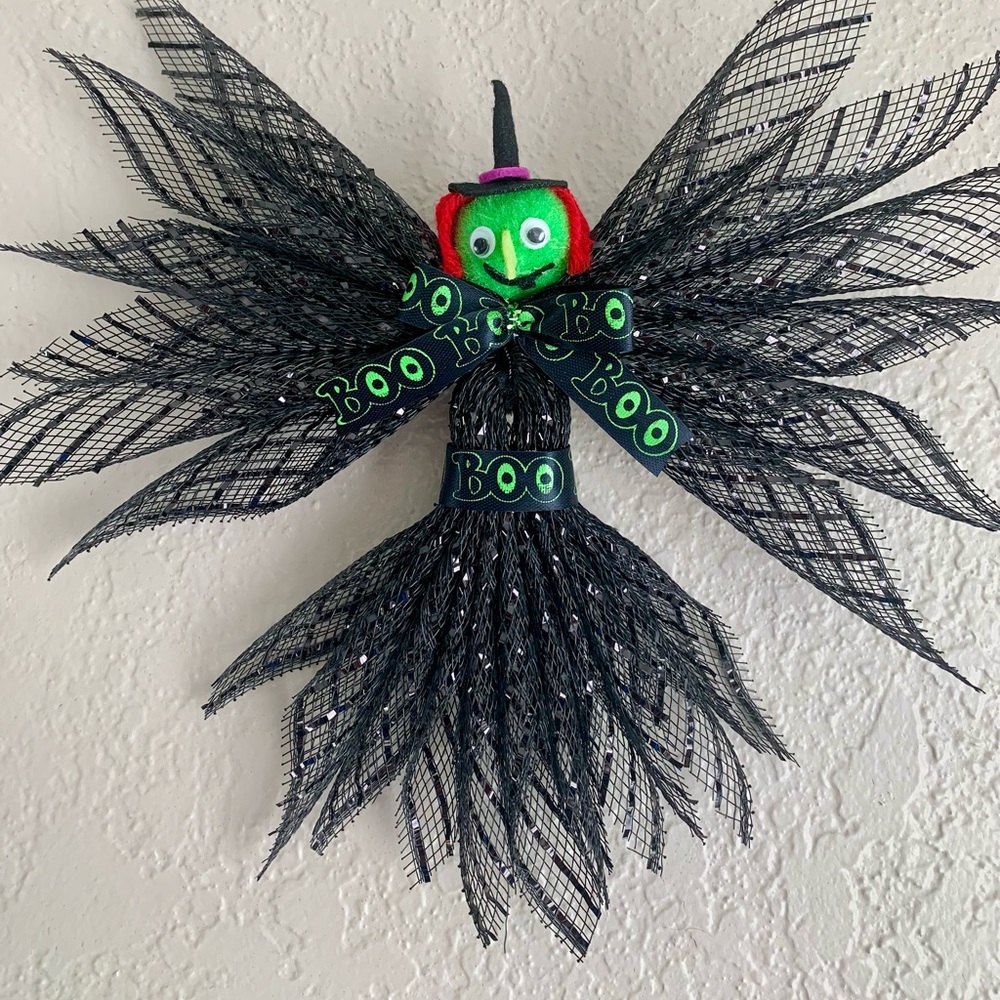 Small deco mesh Halloween witch, Halloween decor, whimsical Halloween decor